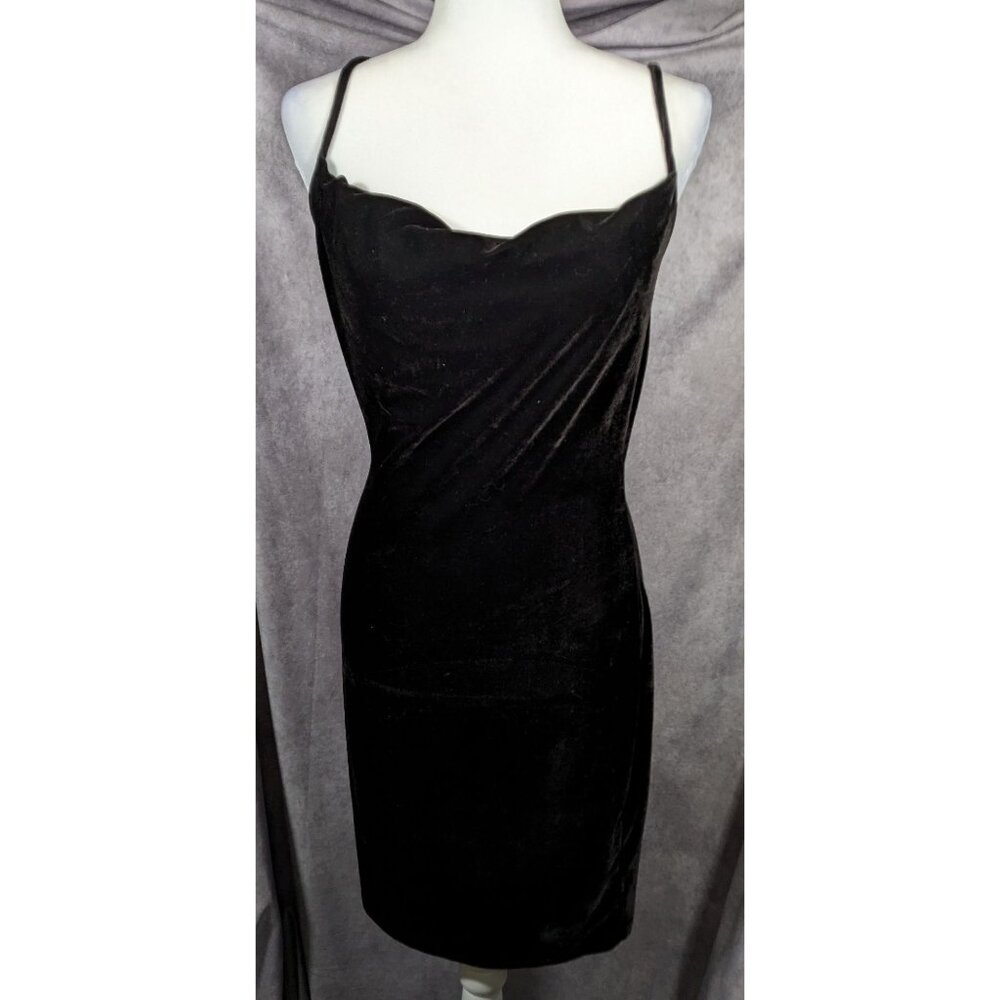 Iris Gothic Black Stretch Velvet Cross Back Mini Dress Size Medium